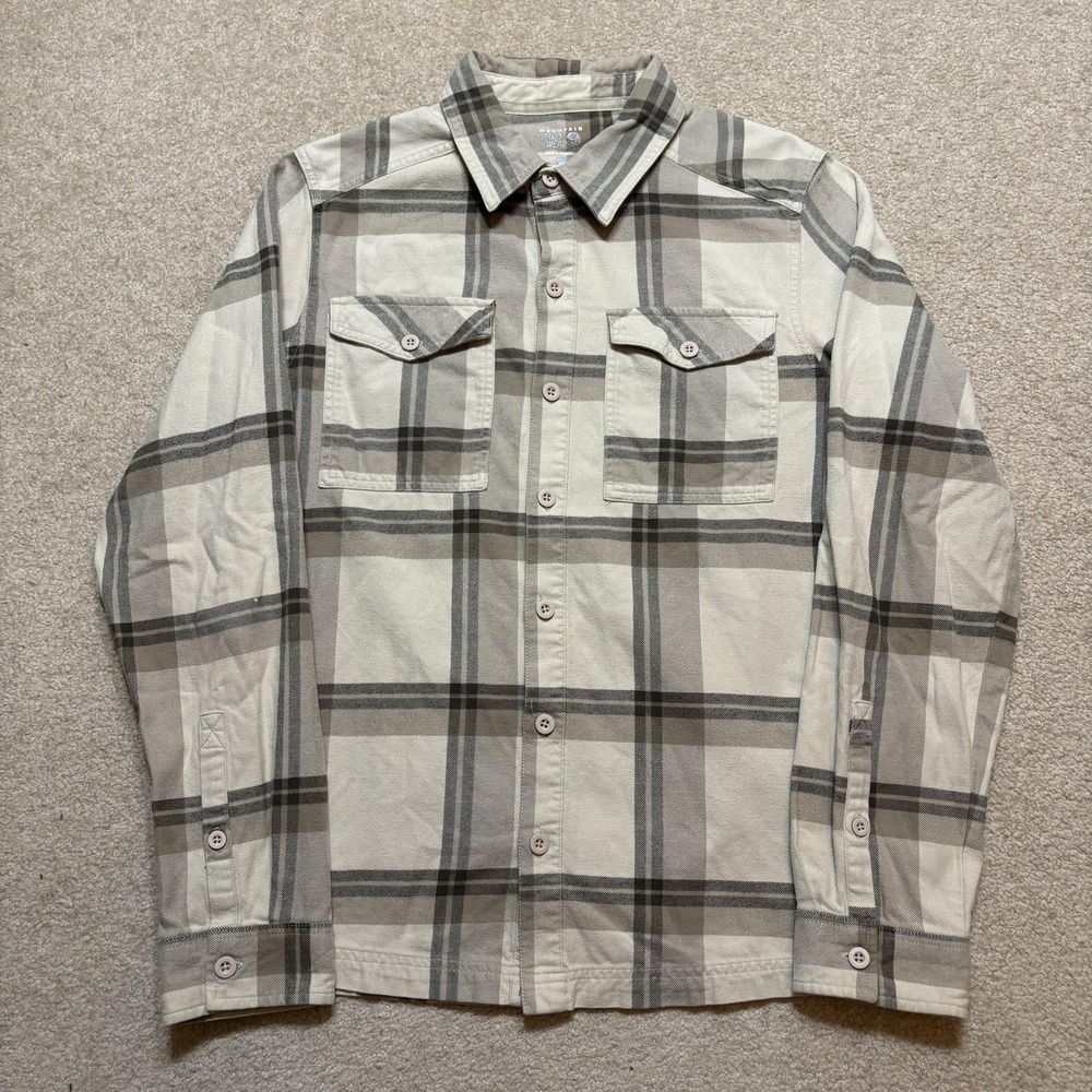 Mountain Hardwear Shirt Mens Small Beige Plaid‎ Flannel Long Sleeve Outdoor